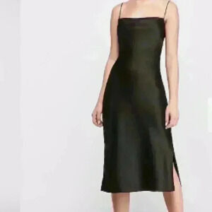 Express Charcoal Gray Satin Cowl Neck Front Side Slit Sleeveless Midi Slip Dress